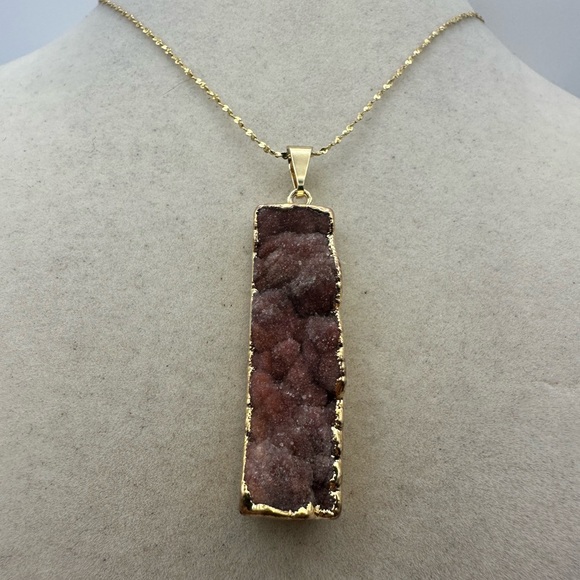 Jewelry - Natural Red Amethyst and Gold Plated Bar Necklace on Thin Twisted Chain